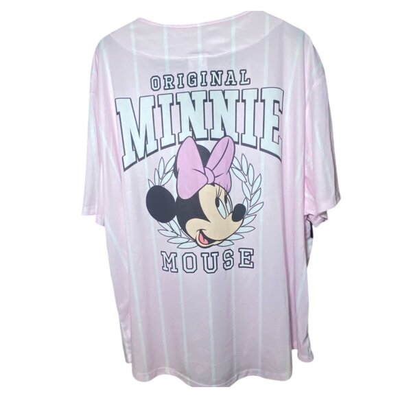 Disney Minnie Mouse Pink Button-Up Jersey Style Shirt 3X Casual Vacation Holiday - Picture 2 of 6